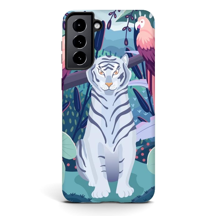 Galaxy S21 plus StrongFit Blue tiger and parrots by Jelena Obradovic