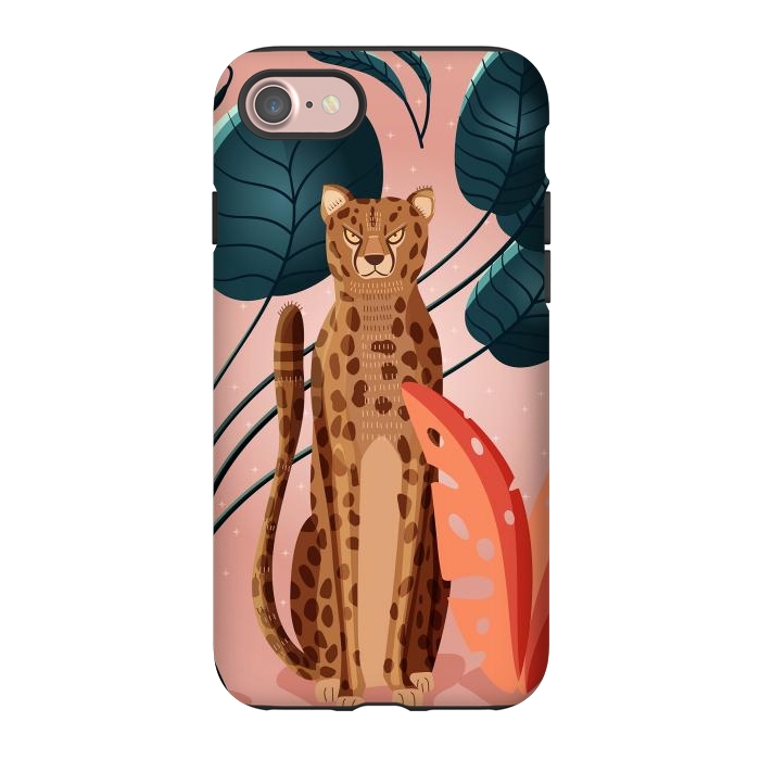 iPhone 7 StrongFit Cheetah and palm leaves by Jelena Obradovic
