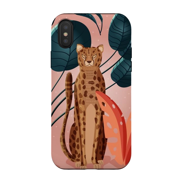 iPhone Xs / X StrongFit Cheetah and palm leaves by Jelena Obradovic