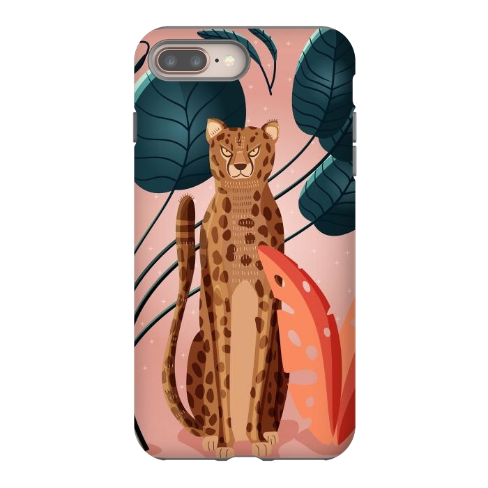 iPhone 8 plus StrongFit Cheetah and palm leaves by Jelena Obradovic