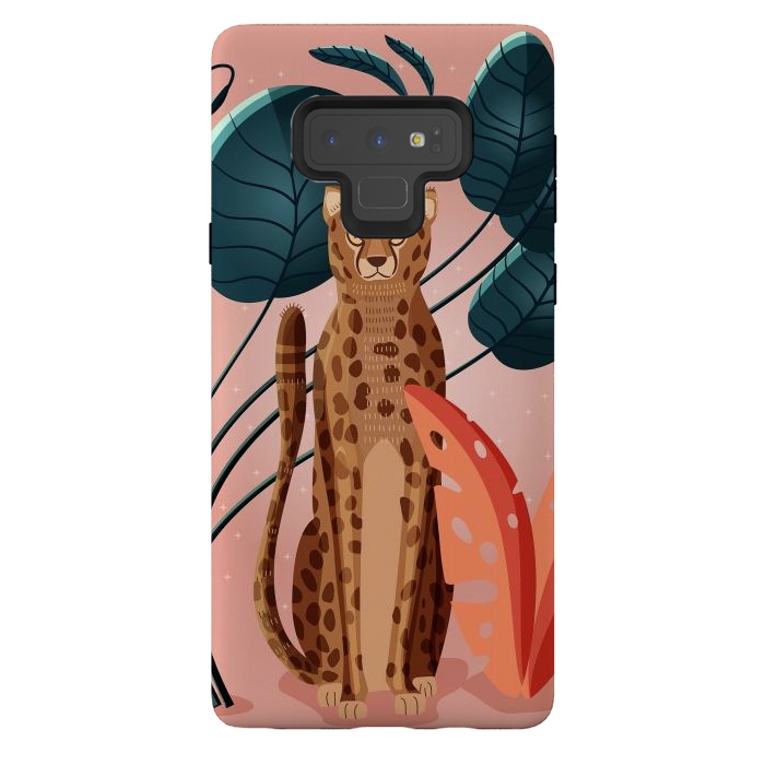 Galaxy Note 9 StrongFit Cheetah and palm leaves by Jelena Obradovic