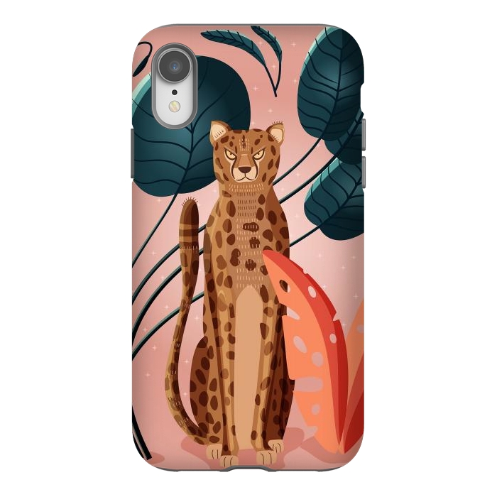 iPhone Xr StrongFit Cheetah and palm leaves by Jelena Obradovic
