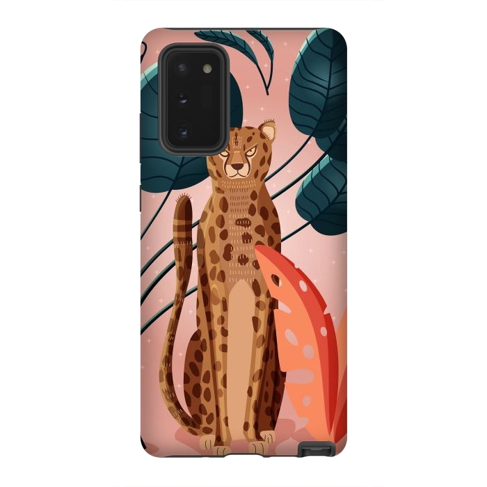 Galaxy Note 20 StrongFit Cheetah and palm leaves by Jelena Obradovic