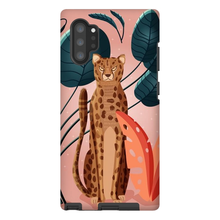 Galaxy Note 10 plus StrongFit Cheetah and palm leaves by Jelena Obradovic