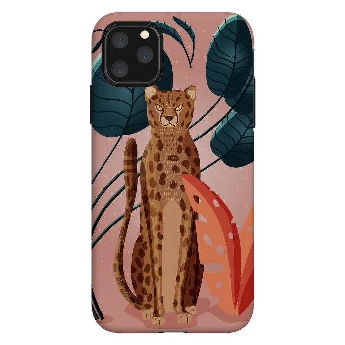iPhone 11 Pro Max StrongFit Cheetah and palm leaves by Jelena Obradovic
