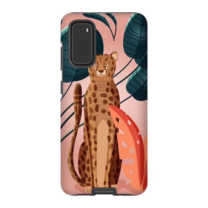 Galaxy S20 StrongFit Cheetah and palm leaves by Jelena Obradovic