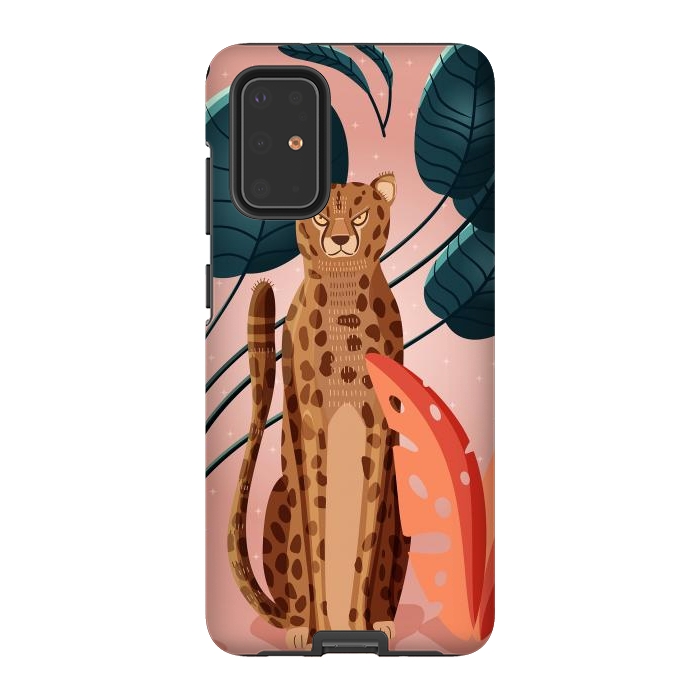Galaxy S20 Plus StrongFit Cheetah and palm leaves by Jelena Obradovic