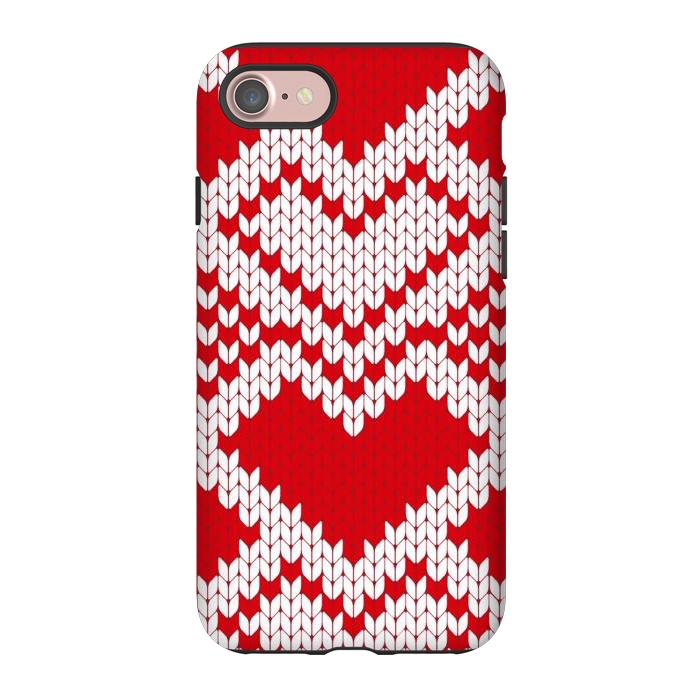 iPhone 7 StrongFit Red white knitted heart pattern by haroulita