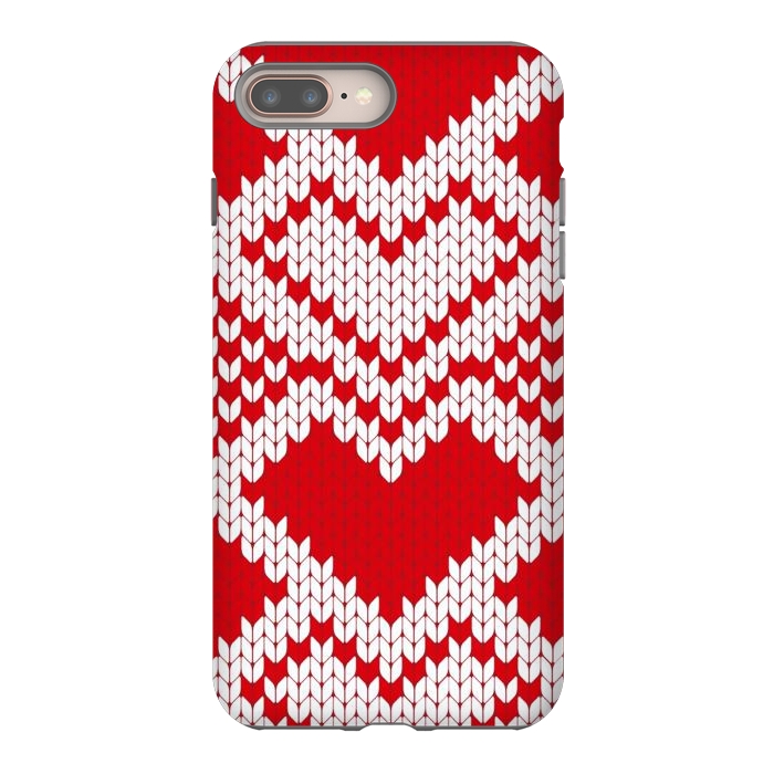 iPhone 7 plus StrongFit Red white knitted heart pattern by haroulita