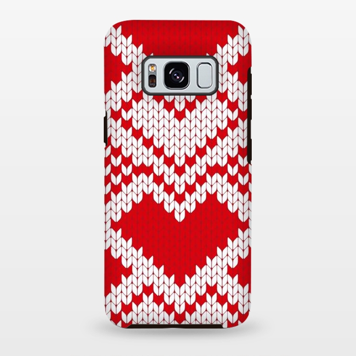 Galaxy S8 plus StrongFit Red white knitted heart pattern by haroulita