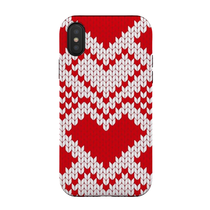 iPhone Xs / X StrongFit Red white knitted heart pattern by haroulita