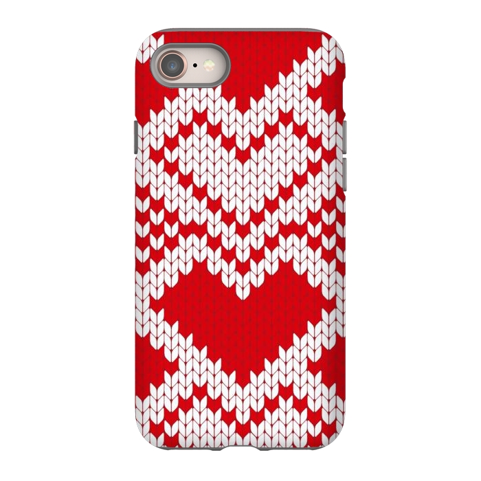 iPhone 8 StrongFit Red white knitted heart pattern by haroulita