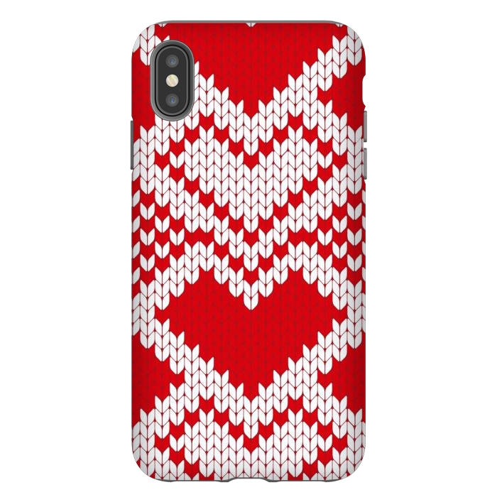 iPhone Xs Max StrongFit Red white knitted heart pattern by haroulita