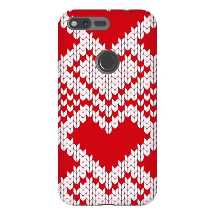 Pixel XL StrongFit Red white knitted heart pattern by haroulita