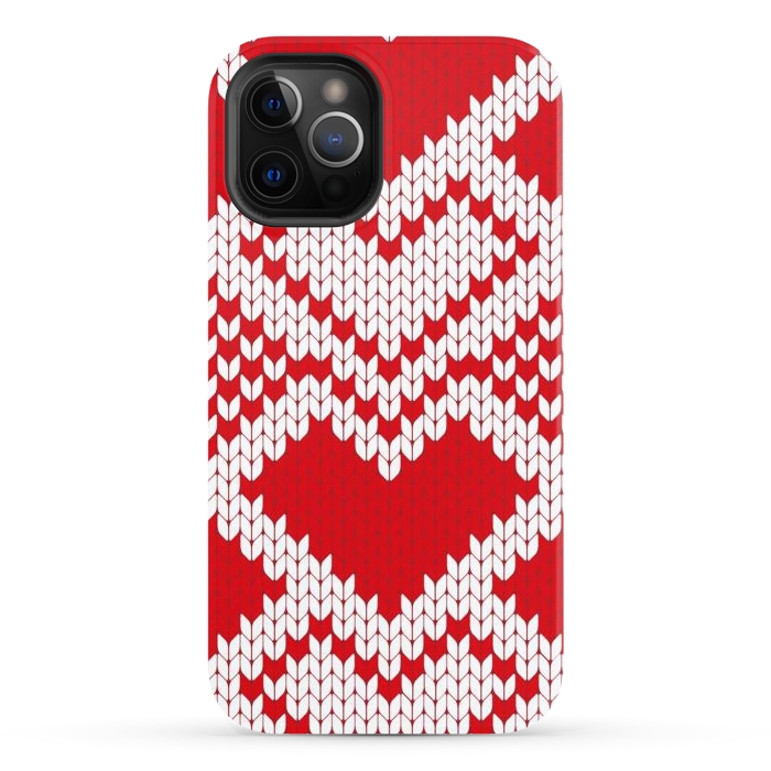 iPhone 12 Pro StrongFit Red white knitted heart pattern by haroulita