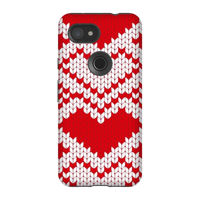 Pixel 3A StrongFit Red white knitted heart pattern by haroulita