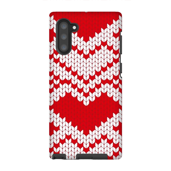Galaxy Note 10 StrongFit Red white knitted heart pattern by haroulita