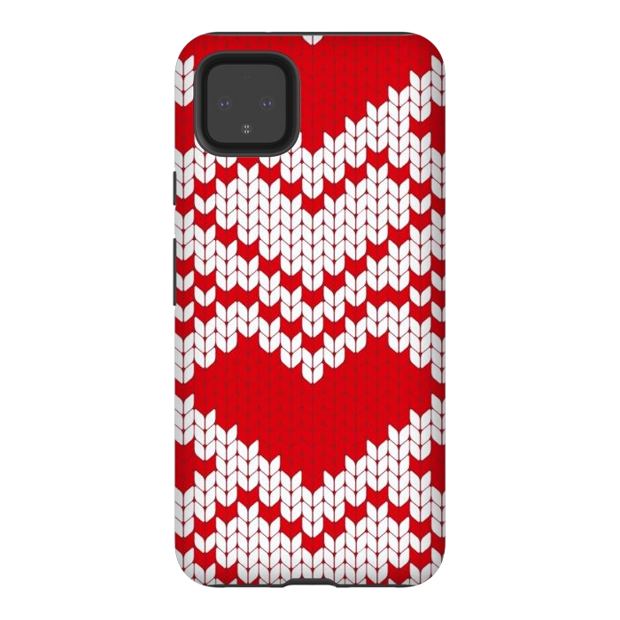 Pixel 4XL StrongFit Red white knitted heart pattern by haroulita