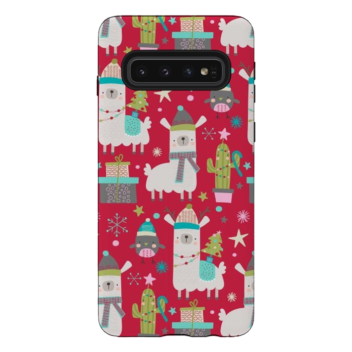 Galaxy S10 StrongFit cute christmas llama by haroulita