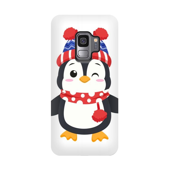 Galaxy S9 StrongFit adorable penguin with winter clothes by haroulita