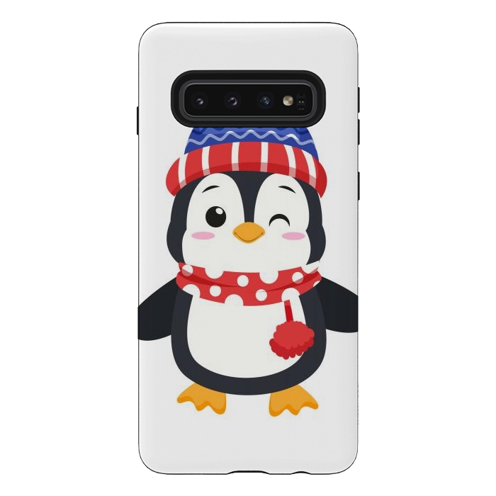 Galaxy S10 StrongFit adorable penguin with winter clothes by haroulita