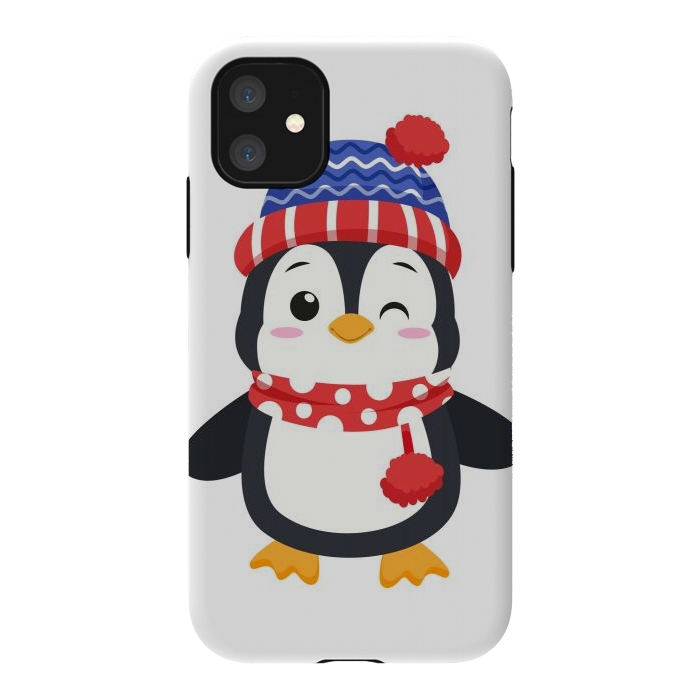 iPhone 11 StrongFit adorable penguin with winter clothes by haroulita