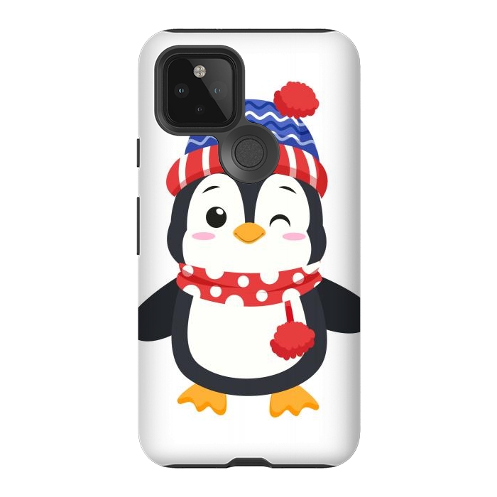 Pixel 5 StrongFit adorable penguin with winter clothes by haroulita