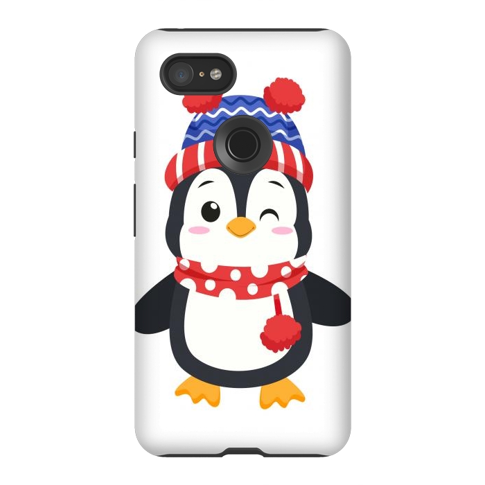 Pixel 3XL StrongFit adorable penguin with winter clothes by haroulita