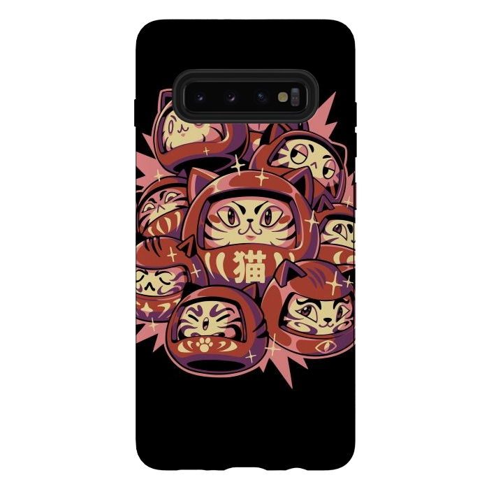 Galaxy S10 plus StrongFit Daruma Cats by Ilustrata