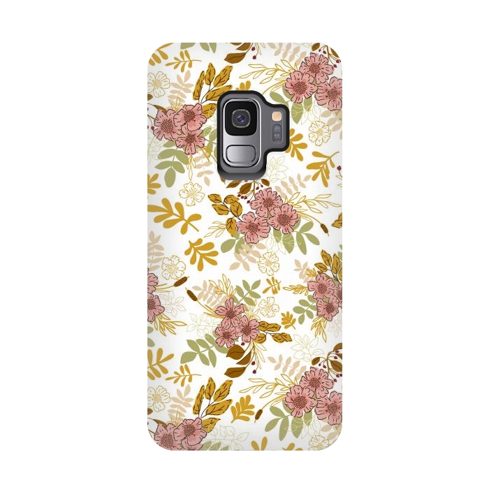 Galaxy S9 StrongFit Autumnal Florals in Pink and Mustard by Paula Ohreen