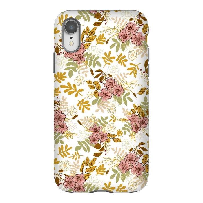 iPhone Xr StrongFit Autumnal Florals in Pink and Mustard by Paula Ohreen