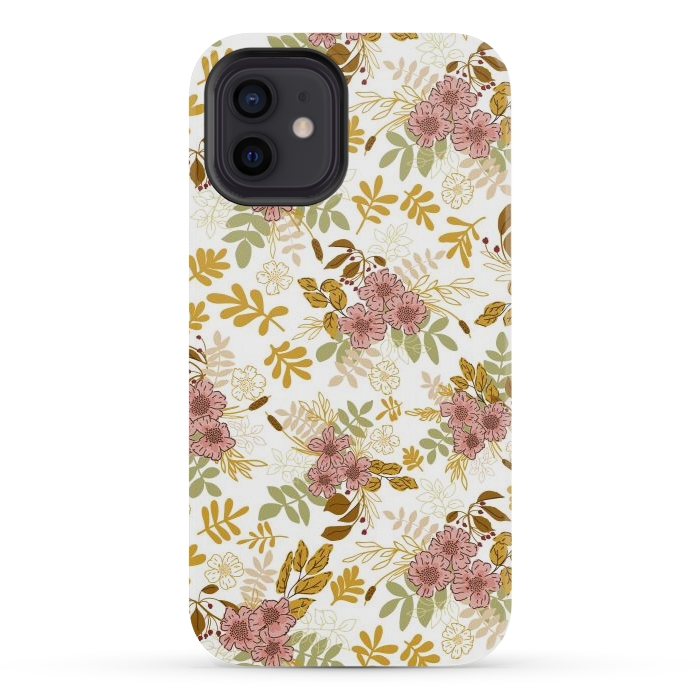 iPhone 12 mini StrongFit Autumnal Florals in Pink and Mustard by Paula Ohreen