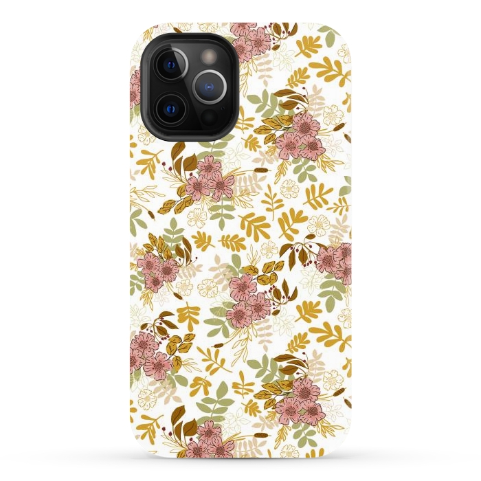 iPhone 12 Pro Max StrongFit Autumnal Florals in Pink and Mustard by Paula Ohreen