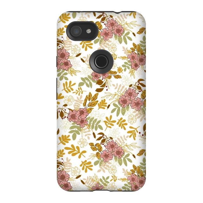 Pixel 3AXL StrongFit Autumnal Florals in Pink and Mustard by Paula Ohreen