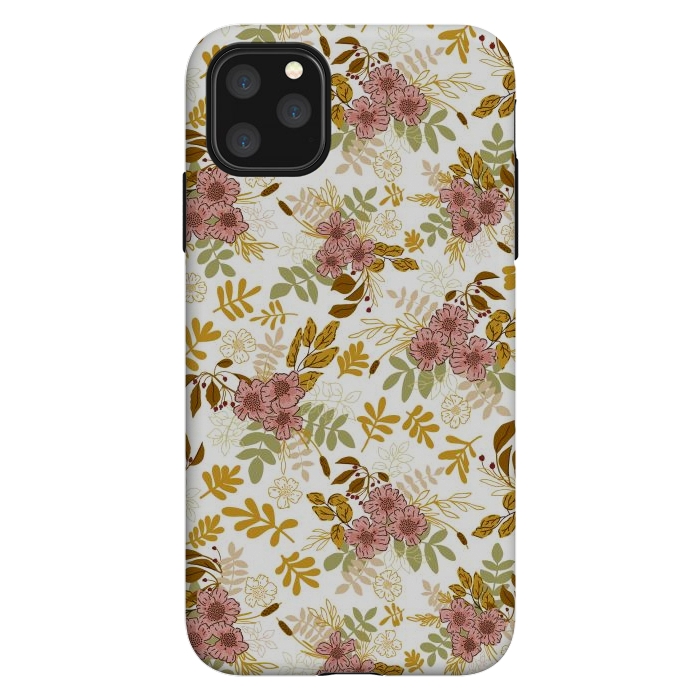 iPhone 11 Pro Max StrongFit Autumnal Florals in Pink and Mustard by Paula Ohreen