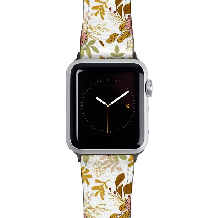 Watch 38mm / 40mm Strap PU leather Autumnal Florals in Pink and Mustard by Paula Ohreen