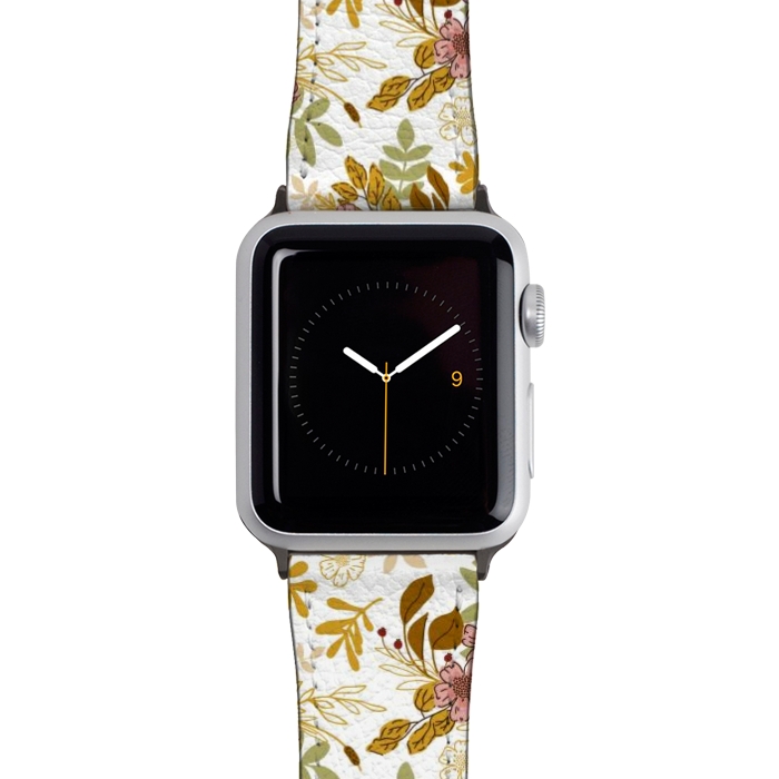 Watch 42mm / 44mm Strap PU leather Autumnal Florals in Pink and Mustard by Paula Ohreen