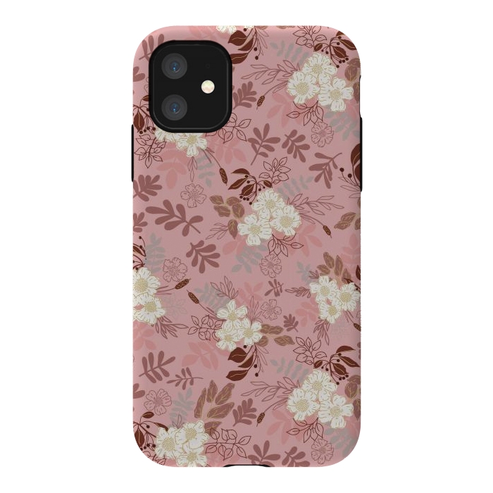 iPhone 11 StrongFit Autumnal Florals in Pink and White by Paula Ohreen