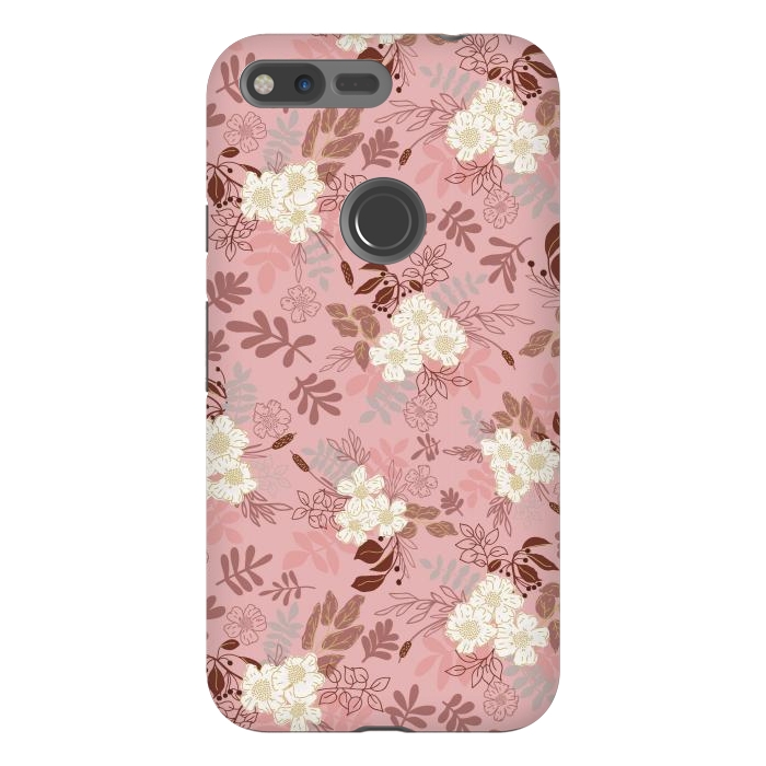 Pixel XL StrongFit Autumnal Florals in Pink and White by Paula Ohreen