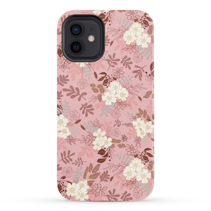 iPhone 12 StrongFit Autumnal Florals in Pink and White by Paula Ohreen