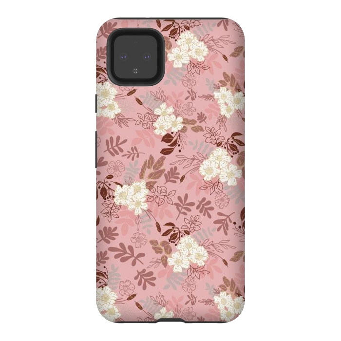 Pixel 4XL StrongFit Autumnal Florals in Pink and White by Paula Ohreen