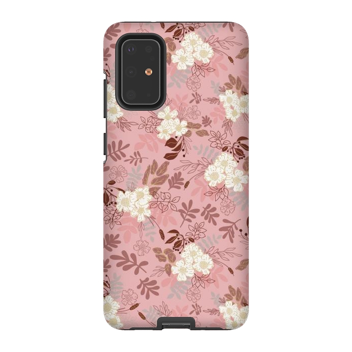 Galaxy S20 Plus StrongFit Autumnal Florals in Pink and White by Paula Ohreen