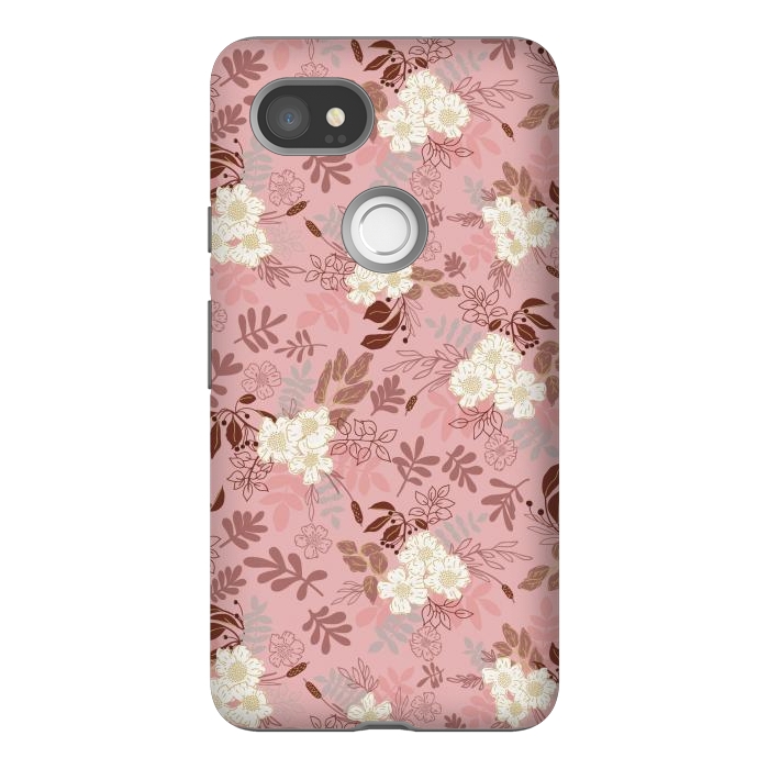 Pixel 2XL StrongFit Autumnal Florals in Pink and White by Paula Ohreen