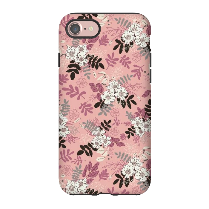 iPhone 7 StrongFit Autumnal Florals in Pink, Black and White by Paula Ohreen