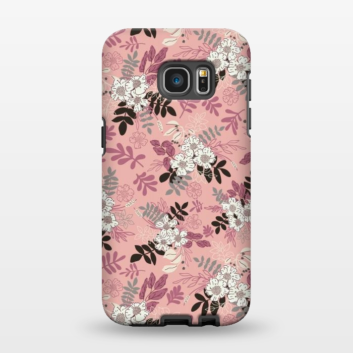 Galaxy S7 EDGE StrongFit Autumnal Florals in Pink, Black and White by Paula Ohreen