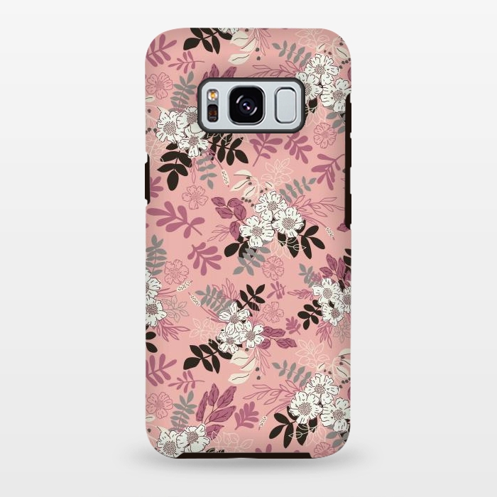 Galaxy S8 plus StrongFit Autumnal Florals in Pink, Black and White by Paula Ohreen