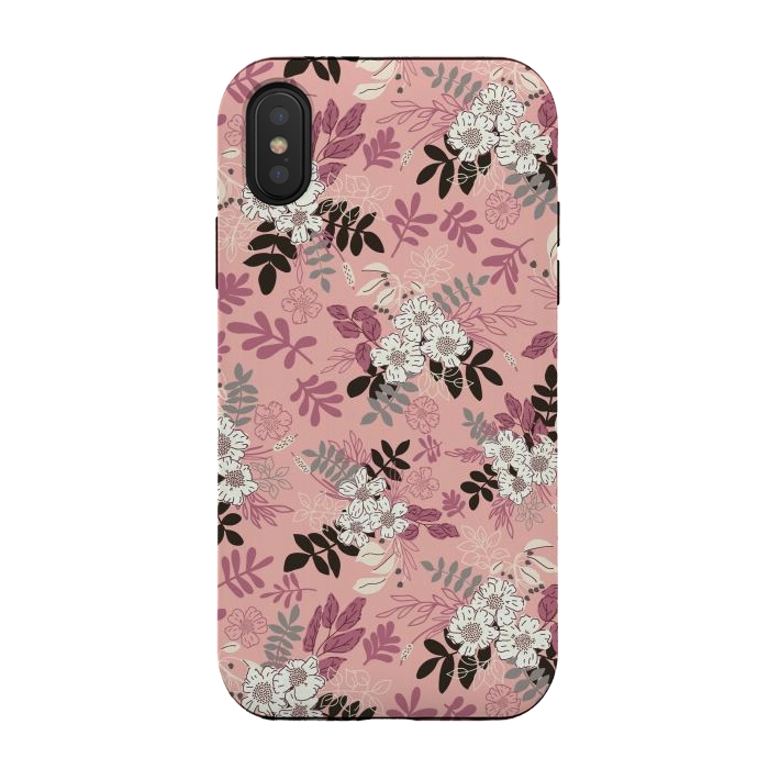 iPhone Xs / X StrongFit Autumnal Florals in Pink, Black and White by Paula Ohreen