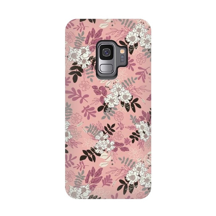 Galaxy S9 StrongFit Autumnal Florals in Pink, Black and White by Paula Ohreen