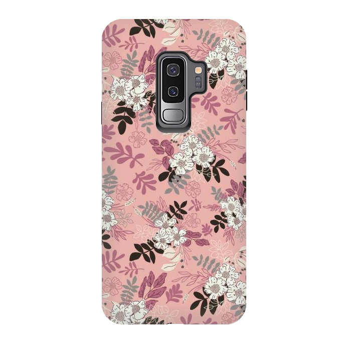 Galaxy S9 plus StrongFit Autumnal Florals in Pink, Black and White by Paula Ohreen