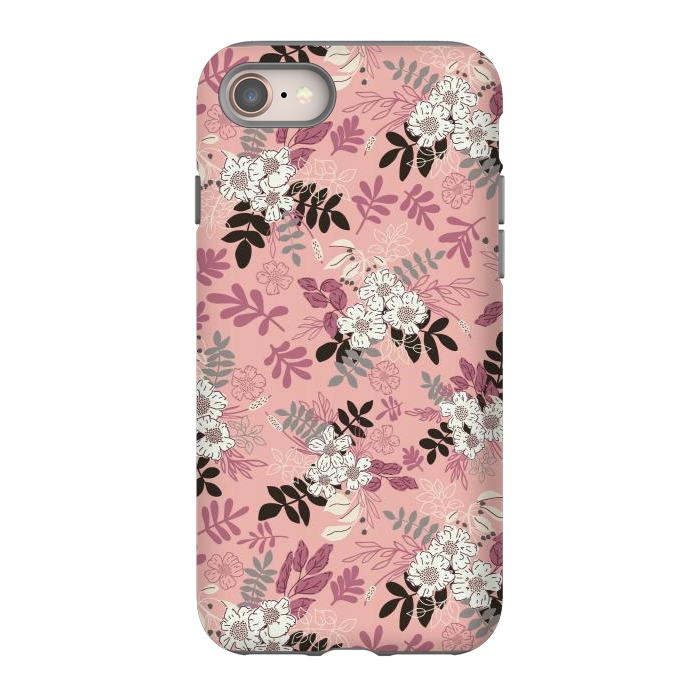 iPhone 8 StrongFit Autumnal Florals in Pink, Black and White by Paula Ohreen
